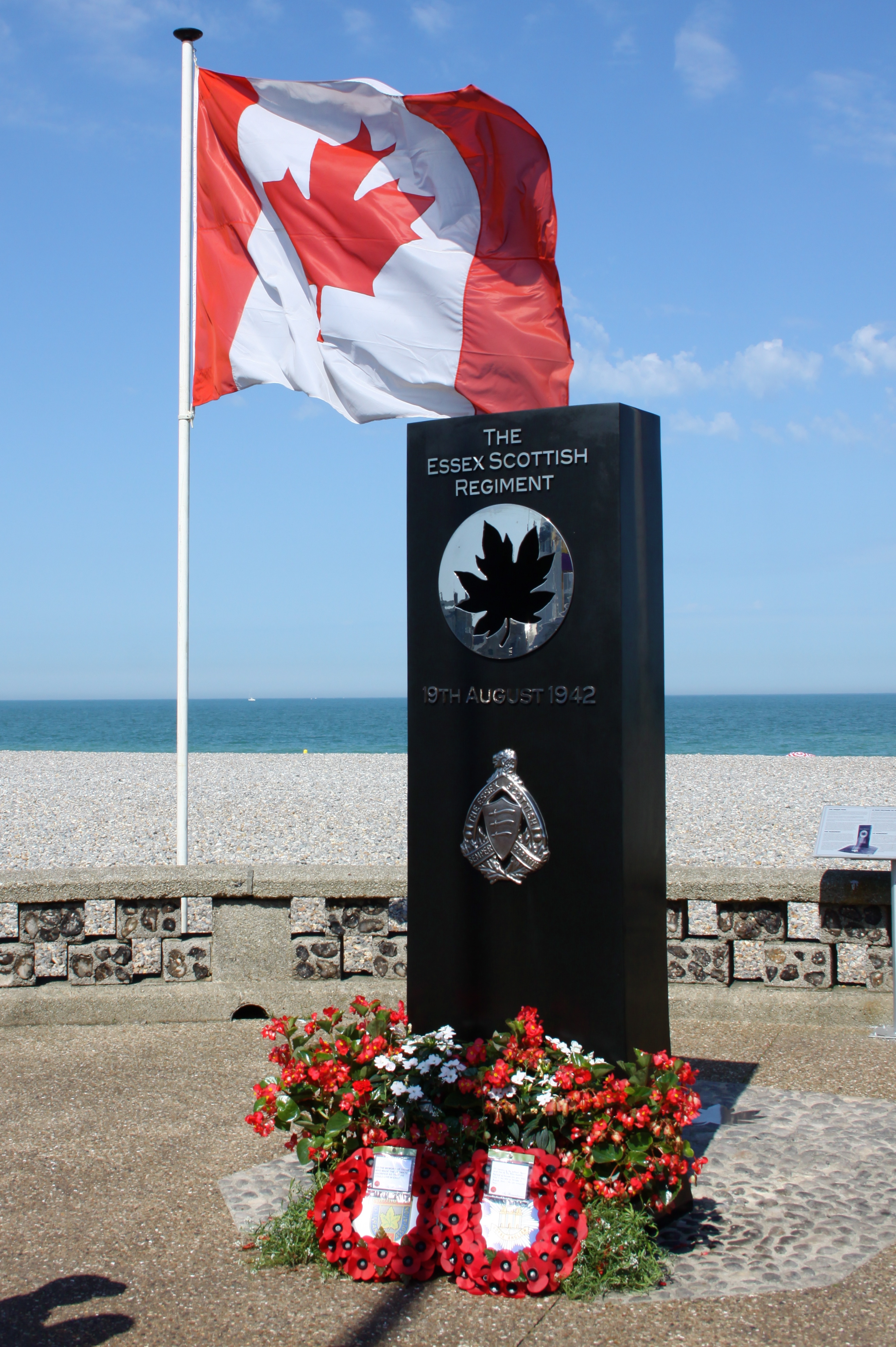The Essex Scottish Dieppe Memorial at Red Beach, Dieppe, France in 2012.